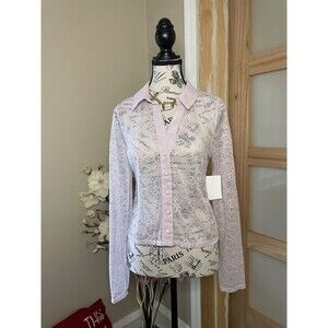 Tinseltown Womens Lace Long Sleeve Button Up Lavender Shirt Small Date Night Tee